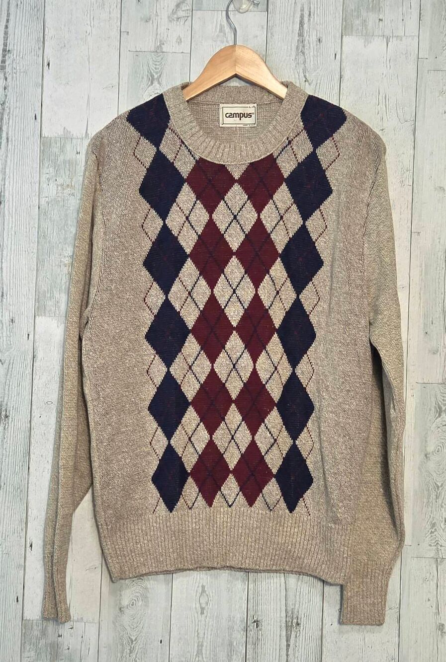 VTG Campus Deadstock Argyle Cotton Blend Preppy Sweater Sz. L
